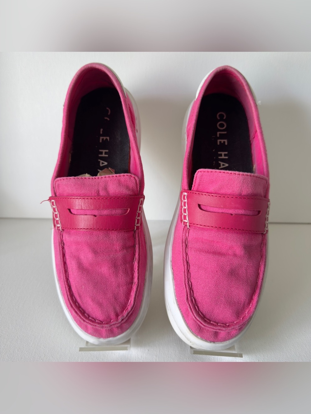 Cole Haan Hot Pink Canvas Slip-On Loafers with White Sole - Picture 2 of 7